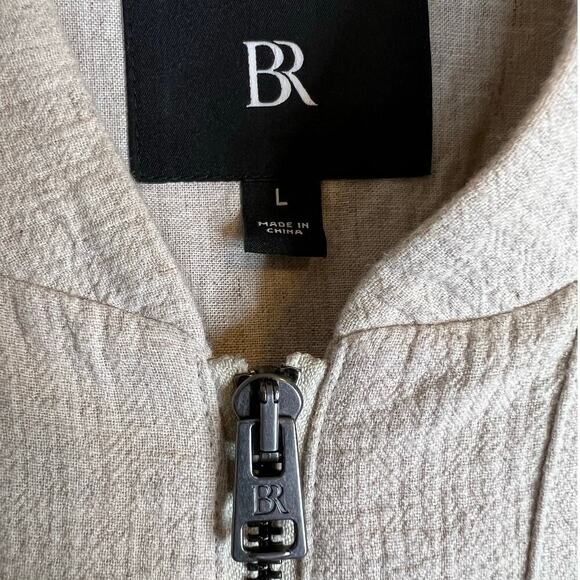 BANANA REPUBLIC Bella Bomber Jacket Cotton Linen Full Front Zip Cream W's Large - Picture 5 of 11